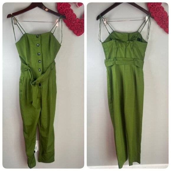 J.O.A Womens Strapless Belted Ankle Jumpsuit XS in Moss Green - Picture 2 of 12